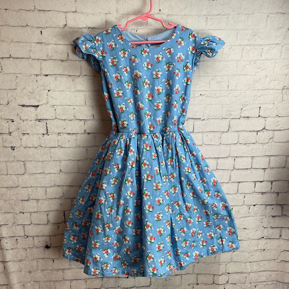 Vintage homemade children’s dress blue with red and white flowers